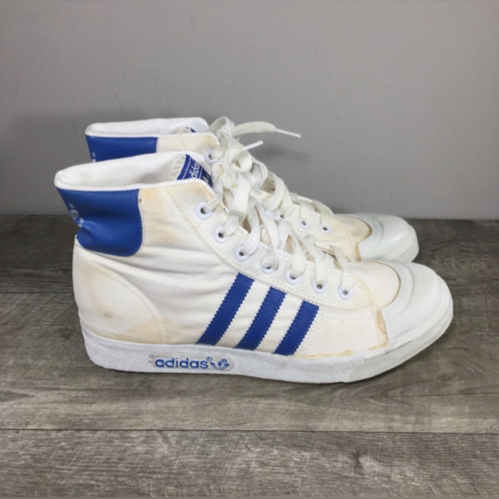 Vintage Adidas White / Blue High Top Made in Taiwan Trainers Sneakers Mens 8.5